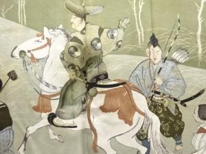 アンティーク　騎馬人物に犬模様肩裏一ツ紋男物羽織